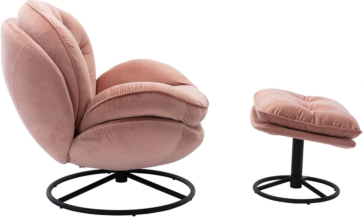 Velvet Cozy Chaise Lounge Indoor, Oversized Swivel Reading Chair with Footrest, Accent Chair with Ottoman Set for Living Room, Bedroom, Reading Room, Home Office, Metal Base Frame (Rose Pink) - Open Season Industries