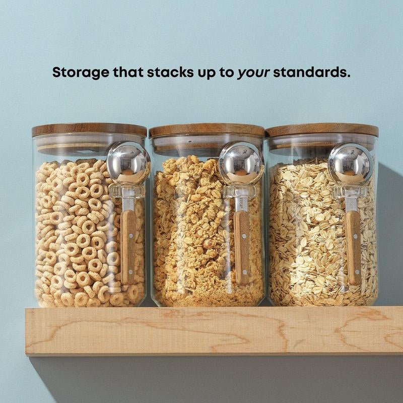 Holden Stackable Glass Storage Canister Set with Wood Lids and Scoops - Open Season Industries