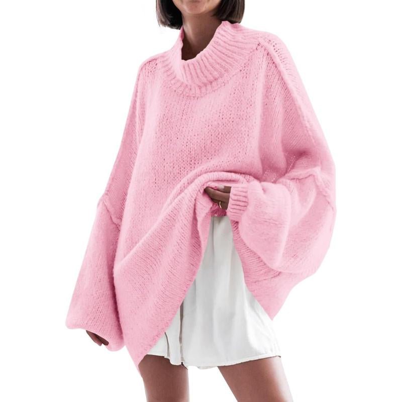 Ebifin Womens Oversized Sweaters Mock Neck Batwing Long Sleeve Fall Trendy Ribbed Knit Casual Tunic Sweater - Open Season Industries