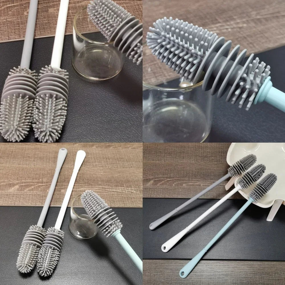 Silicone Milk Bottle Brush Long Handle Cup Brush Handheld Soft Head Food Grade Watering Kitchen Household Cleaning Brushes - Open Season Industries