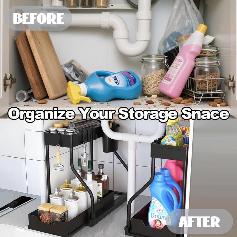 Under Sink Organizer 2 Pack, Bathroom Cabinet Organizer, 2 Tier Sliding Cabinet Basket Organizer Drawer, Multi - Purpose Bath Collection Baskets for Bathroom - Open Season Industries