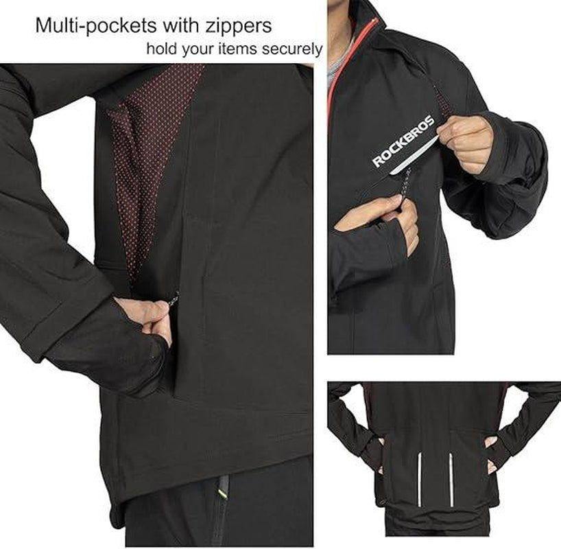 ROCKBROS Cycling Jackets for Men Winter Bike Jackets Thermal Windproof Jacket for Men Cold Weather Cycling Running Hiking - Open Season Industries