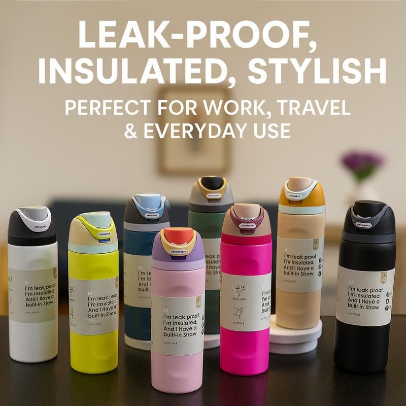 1Pc 19/24/32Oz Vacuum Insulated Thermal Tumbler, Flip Lid Coffee Cup, Keep Hot 12H/Cold 24H, Leakproof Travel Vacuum Flask for Home Office Desk, Stylish Color Options, Insulat Cup for Indoor Use, Best Gift for Women Men Friend, Drinkware - Open Season Industries