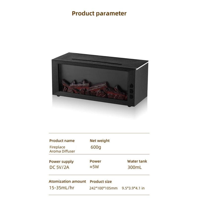 2025 New Simulation Fireplace Aromatherapy Machine Humidifier Intelligent Remote Control 300Ml Color Fireplace Flame Humidifier Aromatherapy Diffuser with Remote and Timer for Home and Office - Open Season Industries