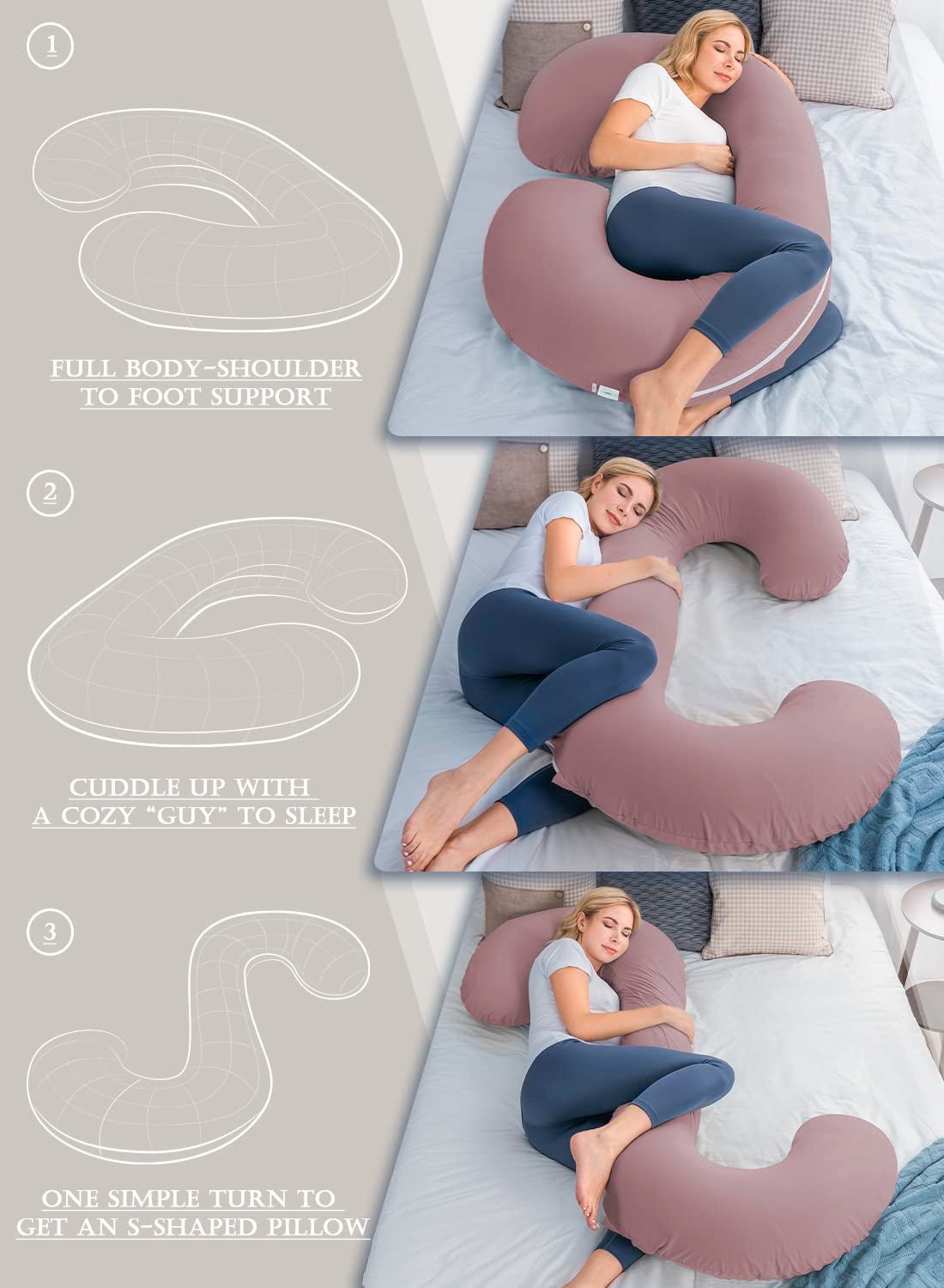 Cooling Pregnancy Pillow, Maternity Pillow with Soft Cotton Cover, C Shaped for Pregnant Sleeping (Cooling Cotton - Pink) - Open Season Industries