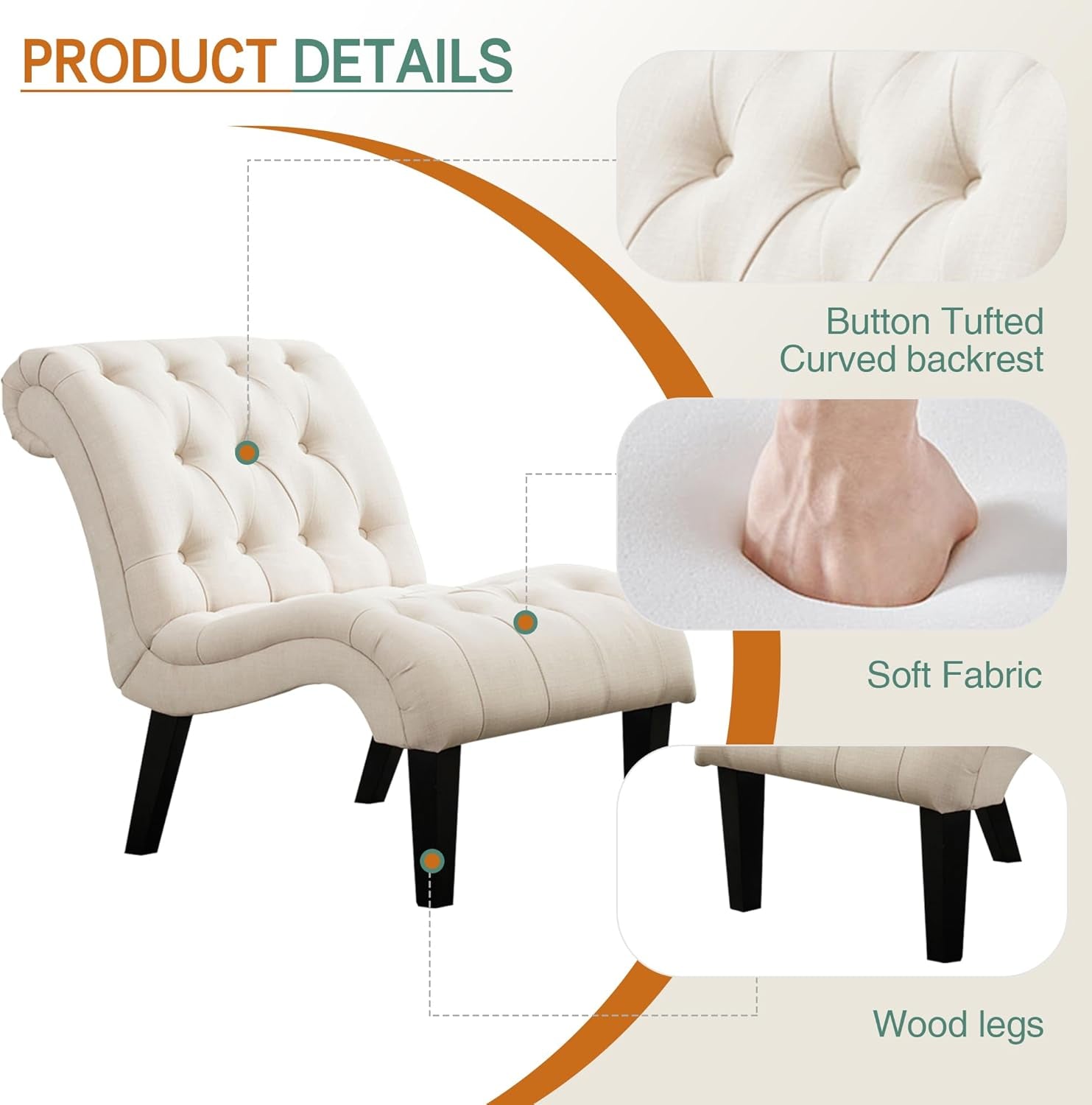 Accent Chair Upholstered Chair Button Tufted Slipper Chair Side Chair for Dining Room Living Room Bedroom Funiture, Set of 2 - Open Season Industries
