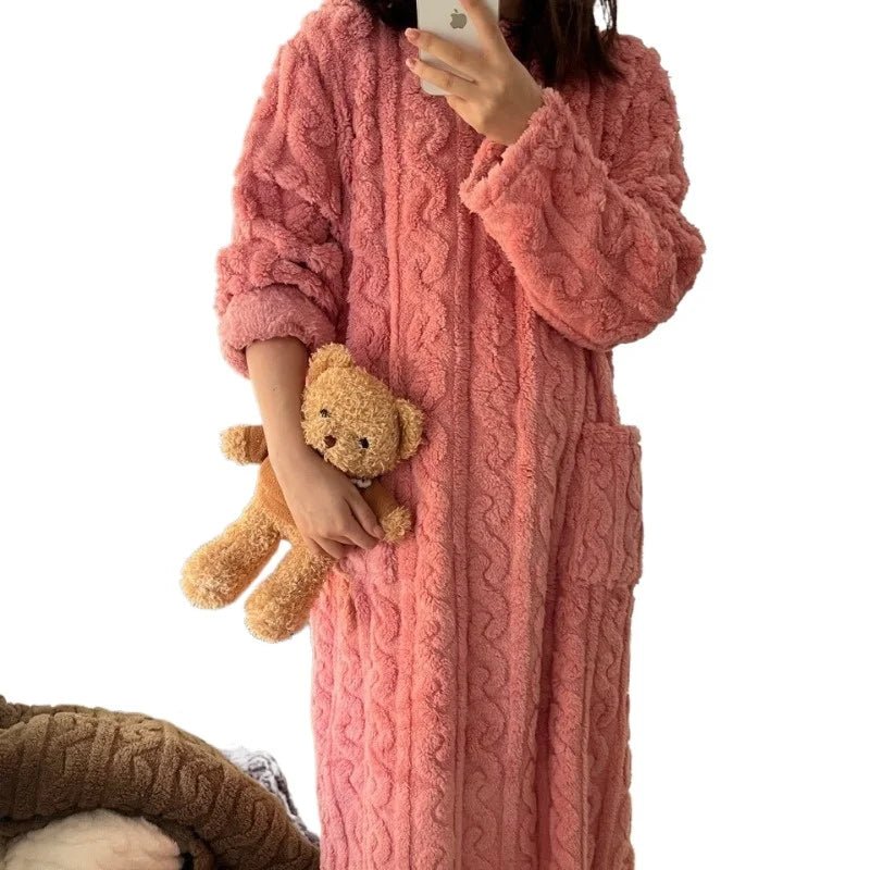 Thickened Warm plus Size Ladies Pyjamas Flannel Winter Striped Coral Velvet Long - Sleeved Nightwear Bathrobe One Piece Pajamas - Open Season Industries