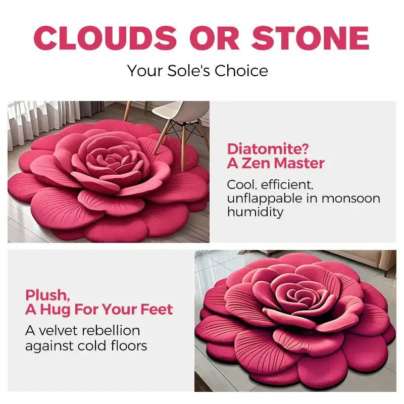 Alien Floral Plush & Diatomaceous Earth Floor Mat Bathroom Absorbent Anti - Slip 3D Fresh Flower Pattern Door Mats Dirt - Resistant - Open Season Industries
