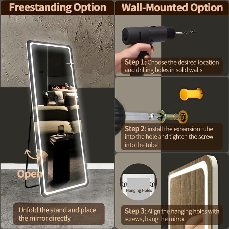 GOGOFREE Full - Length Mirror with LED Lights – 3 Adjustable Color Modes for Style & Functionality - Open Season Industries