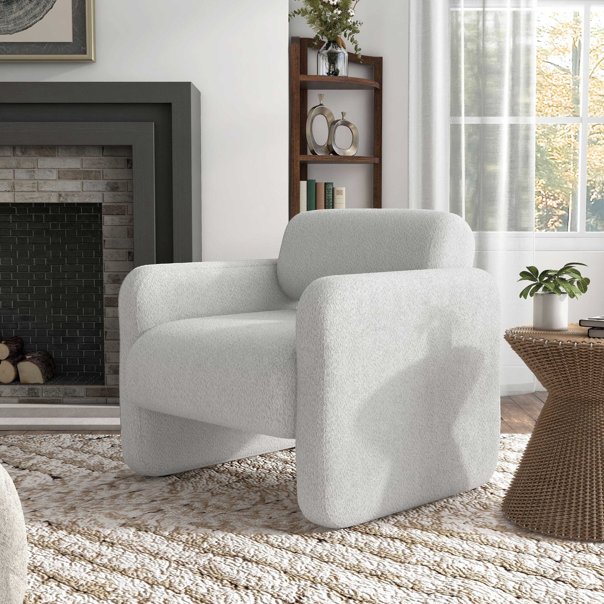 Prie Modern Boucle Fabric Indoor Armchairs & Accent Chairs, White - Open Season Industries