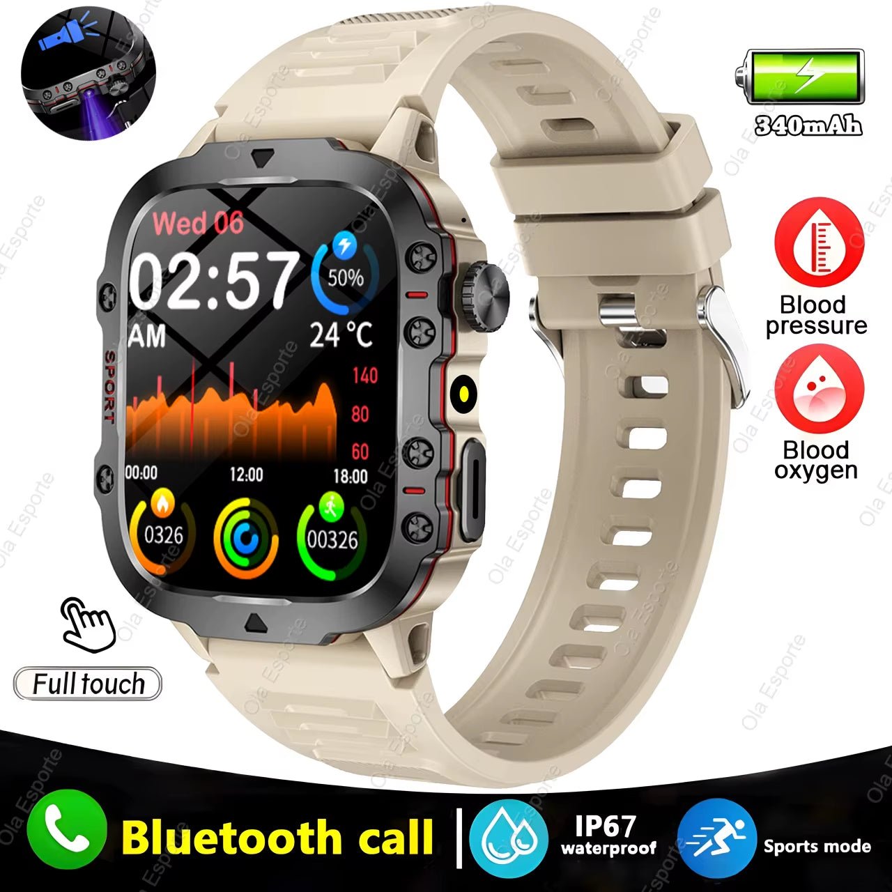 Original Men Smartwatch Flashlight Bluetooth Call Fitness Clock IP68 Waterproof Sports Men for Android IOS Smart Watch 2025 New - Open Season Industries