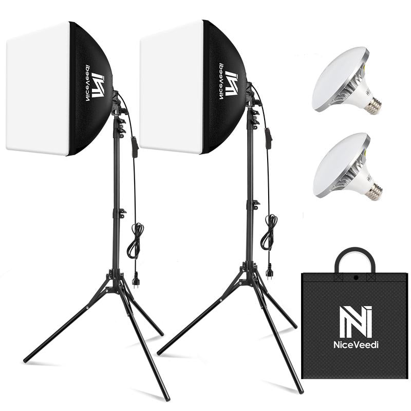 Softbox Lighting Kit, Niceveedi 2 - Pack 16'' X 16'' Softbox Photography Lighting Kit with 63” Tripod Stand & 5400K 450W Equivalent LED Bulb, Continuous Lighting for Photography/Video Record - Open Season Industries