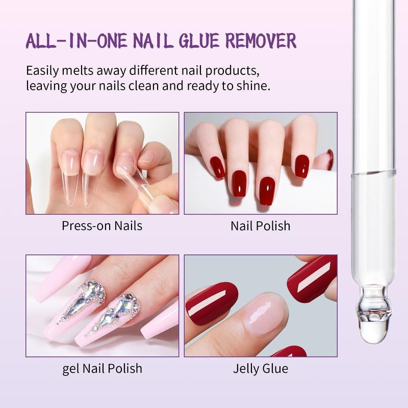 Press on Nail Glue Remover with Crystal Stick,Acetone - Free Gel Nail Remover – 60Ml(2.03Fl.Oz) Odorless Formula for Press on Nails, Fake Nails, Suitable for Salons and Beginners - Open Season Industries