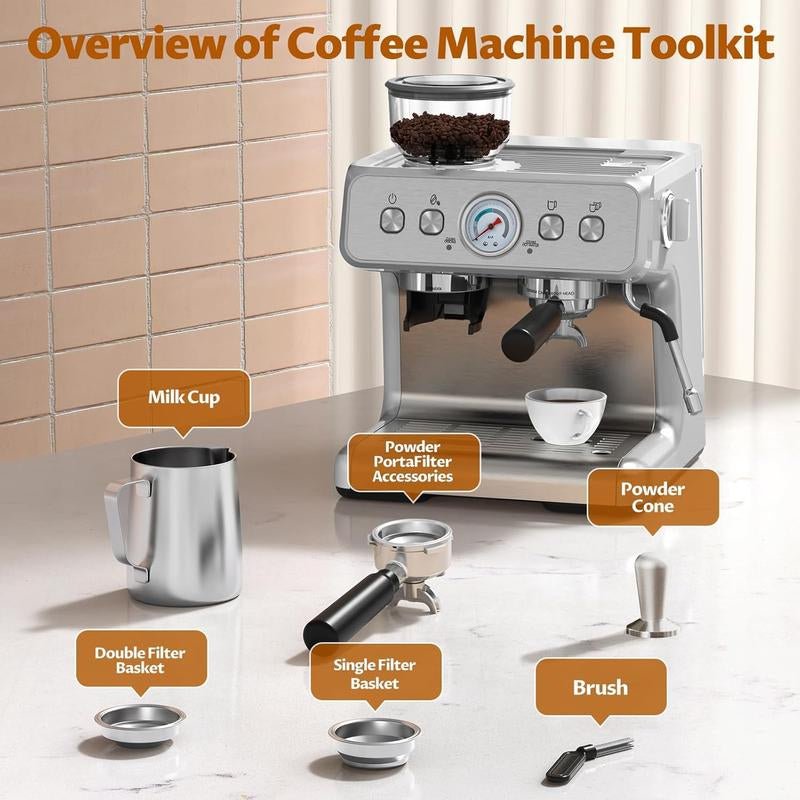 Xbeauty Espresso Machine 15 Bar, Coffee Maker for Cappuccino and Latte Maker with Milk Frother Steam Wand, Fast Heating Coffee Machine for Home, Office - Open Season Industries