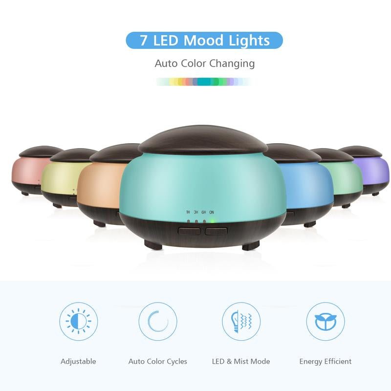 Upgraded Essential Oil Diffuser, DAROMA Aromatherapy Diffuser with Remote Control,300Ml Aroma Ultrasonic Nebulizing Cool Mist Humidifier,7 Color Mood Lights & Waterless Auto - Off for Home Office Gift, Dark/Light Wood Oildiffuser Diffuser For - Open Season Industries