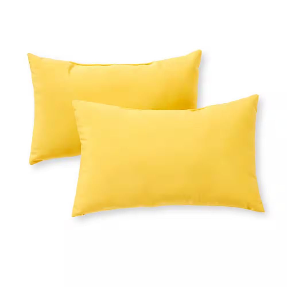 Solid Sunbeam Yellow Lumbar Outdoor Throw Pillow (2 - Pack) - Open Season Industries