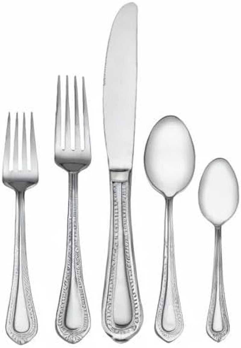 Regent Bead 65 - Piece Flatware Set for 12, 18/10 Stainless Steel Silverware with Full Service and Serving Utensils, Classic Beaded Edge Design - Open Season Industries
