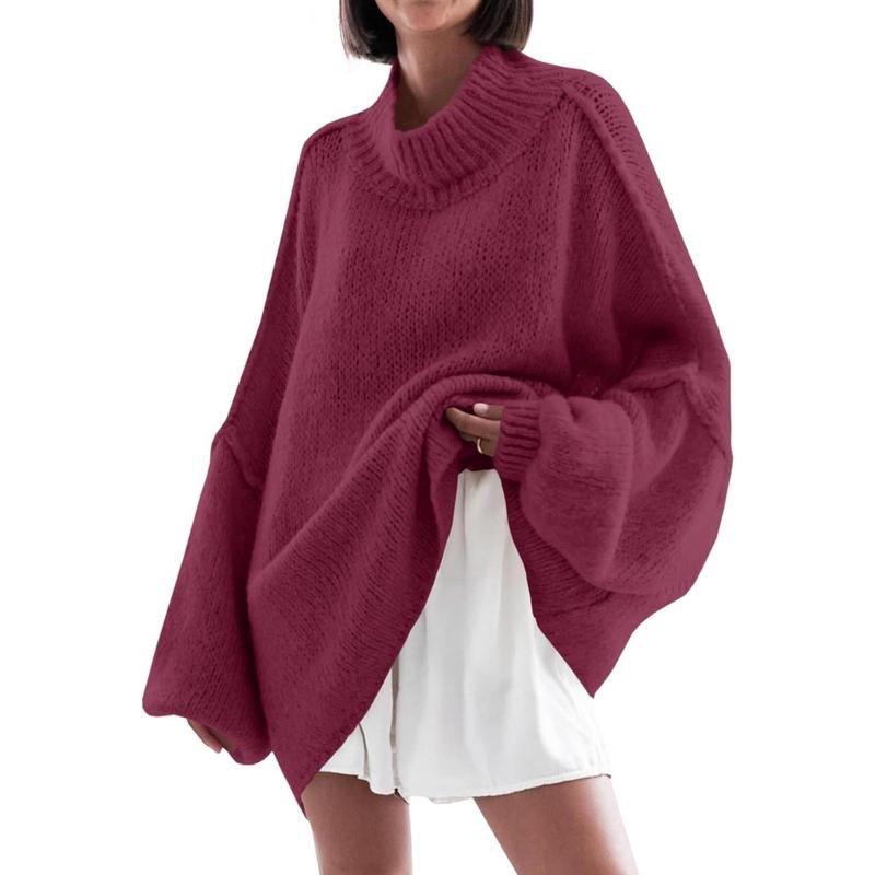 Ebifin Womens Oversized Sweaters Mock Neck Batwing Long Sleeve Fall Trendy Ribbed Knit Casual Tunic Sweater - Open Season Industries
