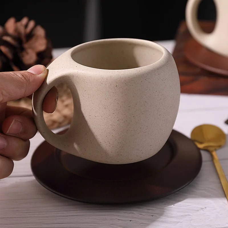 Ceramic Coffee Cup and Saucer Set Retro Latte American Coffee Cup Wooden Coasters Tea Cups Spoon Flower Cups. - Open Season Industries