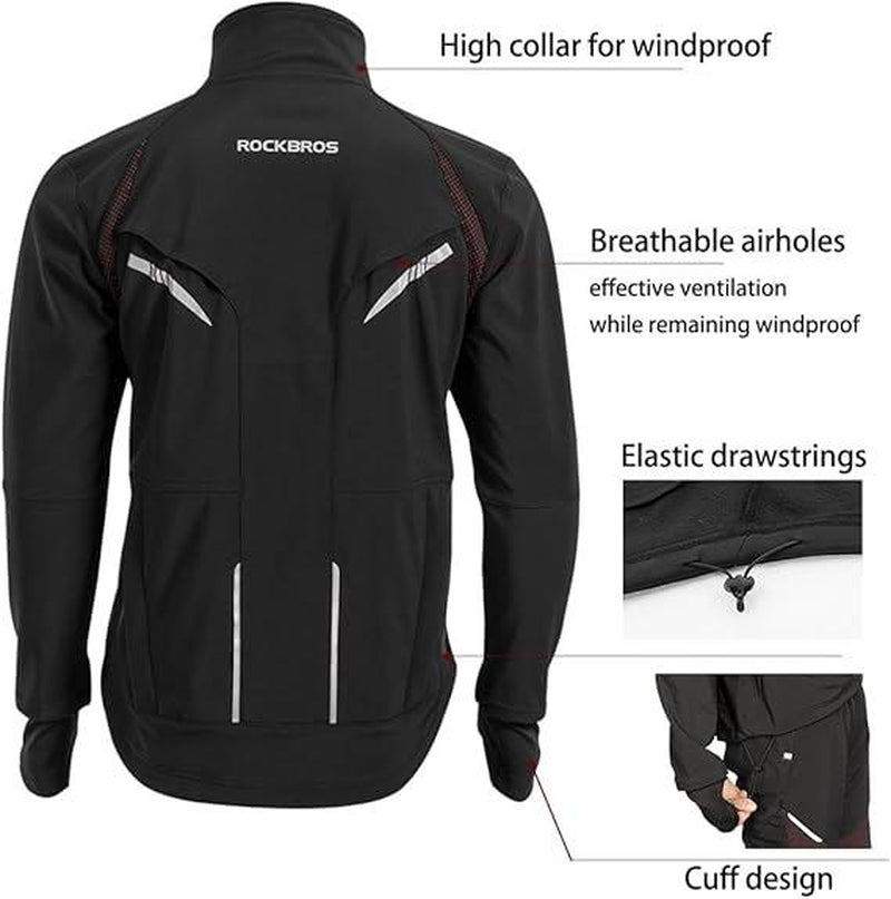 ROCKBROS Cycling Jackets for Men Winter Bike Jackets Thermal Windproof Jacket for Men Cold Weather Cycling Running Hiking - Open Season Industries