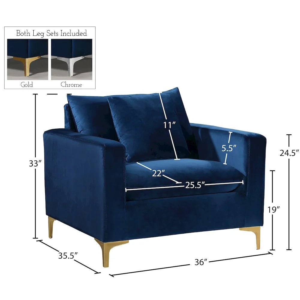Modern Naomi Velvet Accent Chair in Navy - Open Season Industries