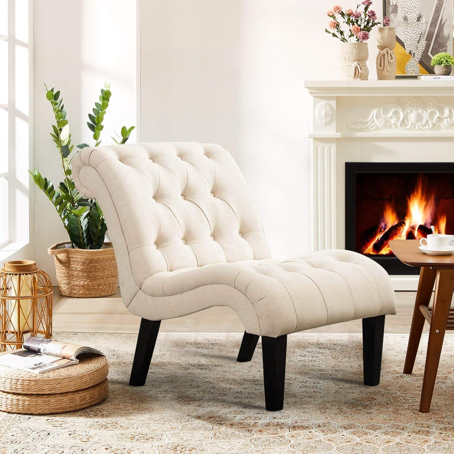 Accent Chair Upholstered Chair Button Tufted Slipper Chair Side Chair for Dining Room Living Room Bedroom Funiture, Set of 2 - Open Season Industries
