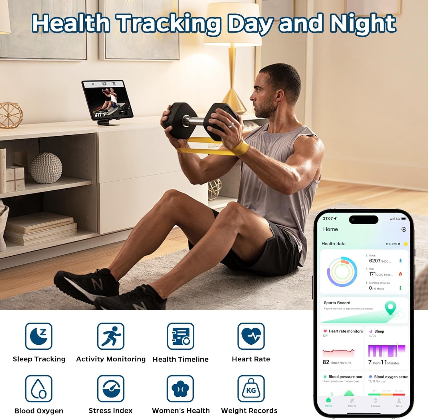 Smart Ring Health Tracker, Sleep Tracker Ring with Heart Rate, Waterproof Fitness Ring for Activity Monitoring/Steps/Distance/Calories, Air Gestures, up to 7 - Day Battery, for Ios Android (Black,10) - Open Season Industries