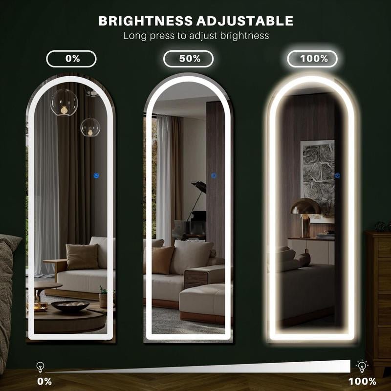 Mirror Full Length Standing with LED Lights, Floor Mirror with Stand, W/Dimming & 3 Color Lighting, Wall Mirror Aluminum Alloy Decor - Open Season Industries