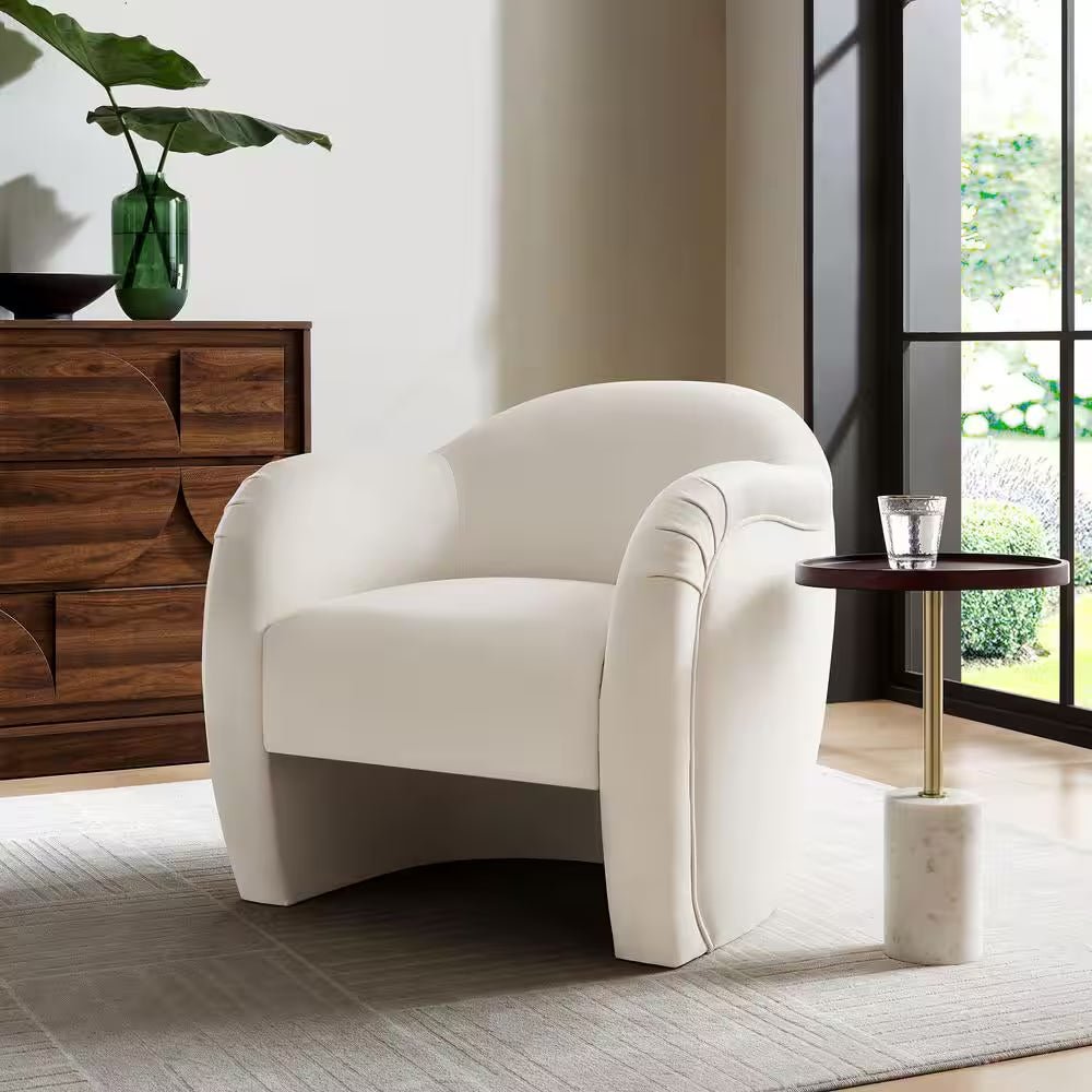Compose Barrel Chair with Performance Velvet Fabric in Alabaster - Open Season Industries