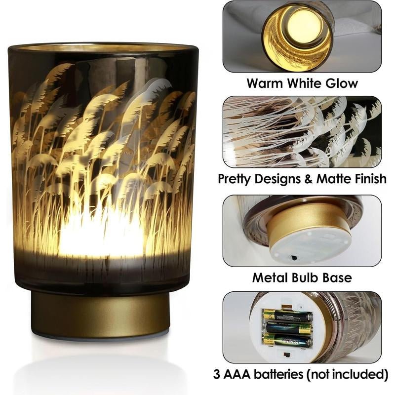 Remote - Controlled Battery - Operated Pampas Cordless Glass Accent Table Lamp for Bedroom, Living Room & Kitchen Home Decoration Design Interior Lighting Modern Glow - Open Season Industries