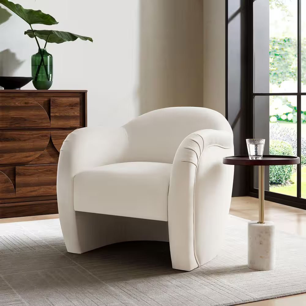 Compose Barrel Chair with Performance Velvet Fabric in Alabaster - Open Season Industries