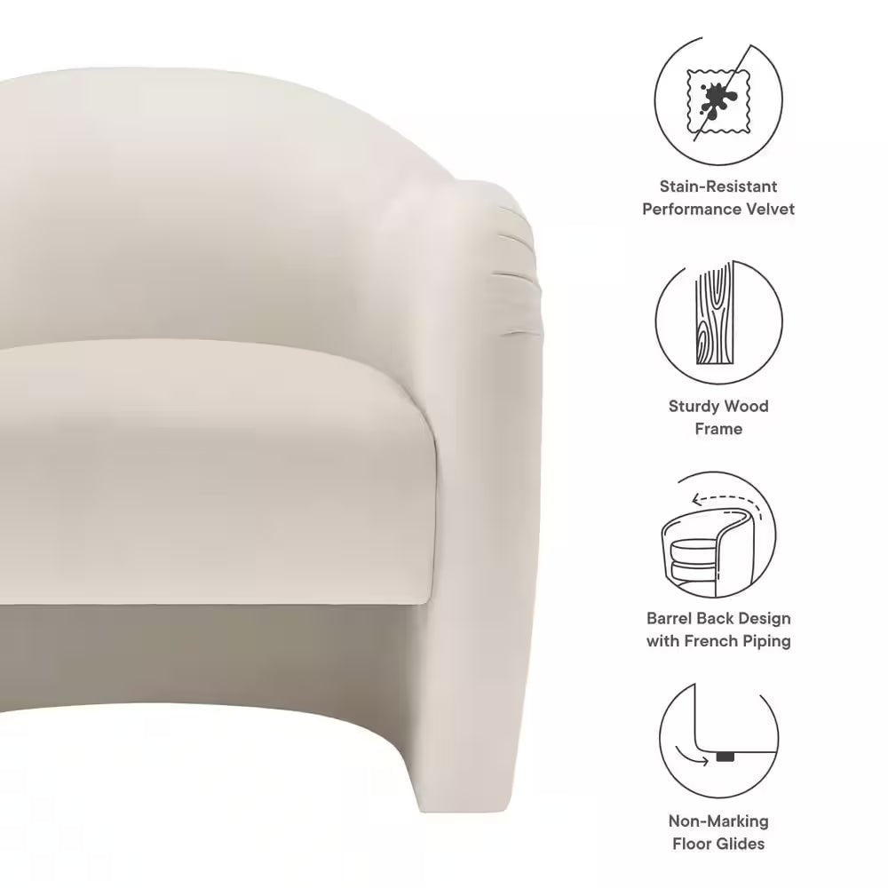 Compose Barrel Chair with Performance Velvet Fabric in Alabaster - Open Season Industries