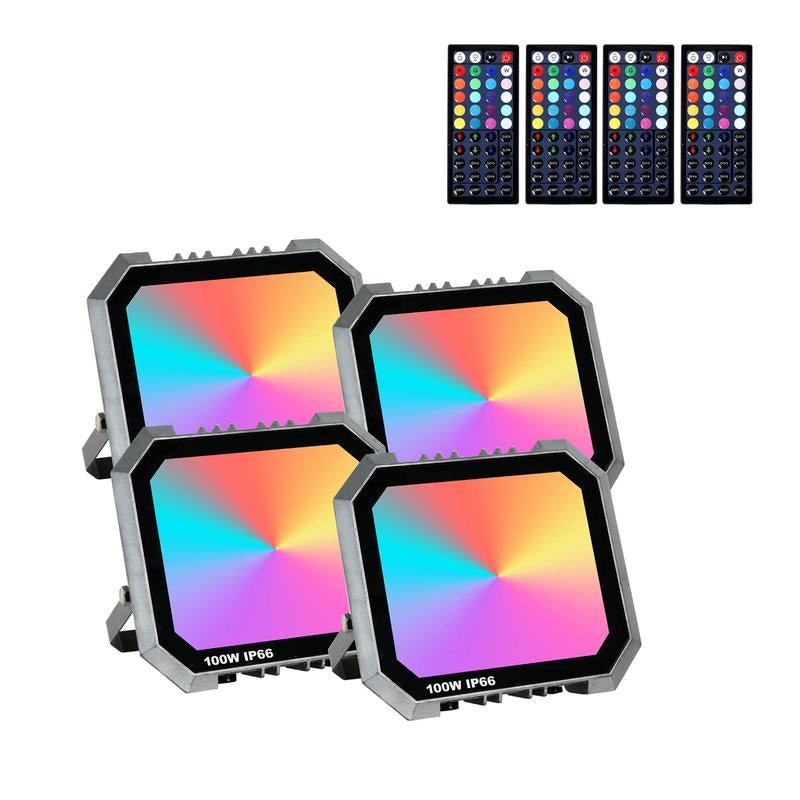 RGB LED Floodlight, 100W=1000W, 2 Remotes, IP66 Waterproof, for Party Stage Esports Lighting and Wall Lighting. Multifunctional - Open Season Industries