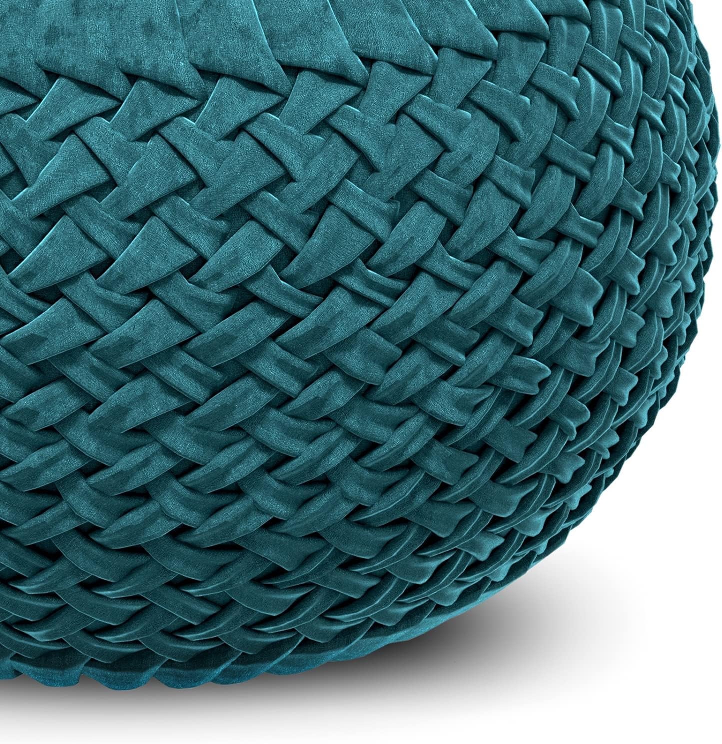 Grafton Transitional round Pouf in Teal Velvet Fabric for the Living Room, Bedroom and Kids Room - Open Season Industries