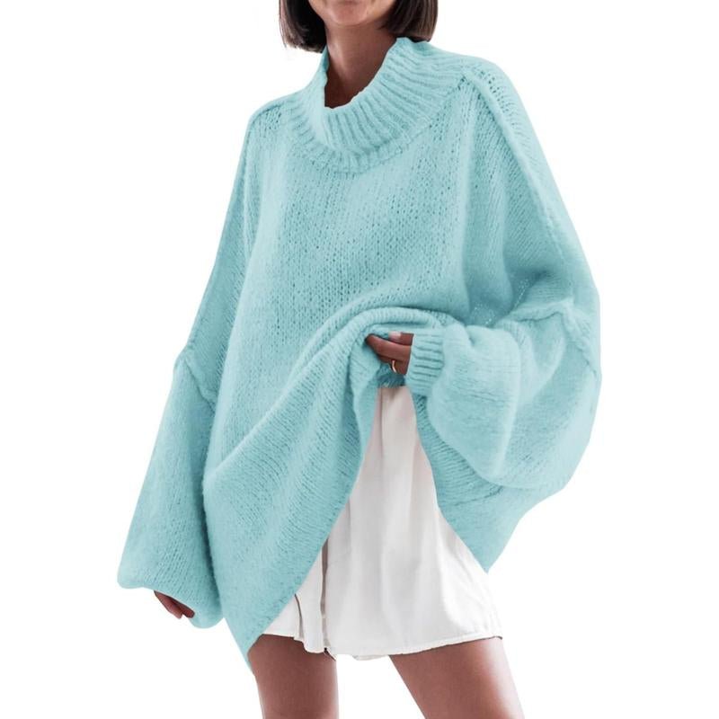 Ebifin Womens Oversized Sweaters Mock Neck Batwing Long Sleeve Fall Trendy Ribbed Knit Casual Tunic Sweater - Open Season Industries