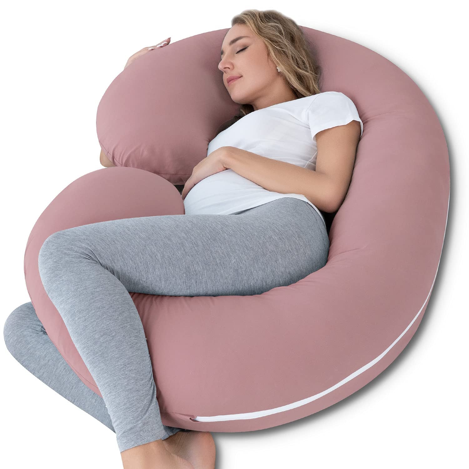 Cooling Pregnancy Pillow, Maternity Pillow with Soft Cotton Cover, C Shaped for Pregnant Sleeping (Cooling Cotton - Pink) - Open Season Industries