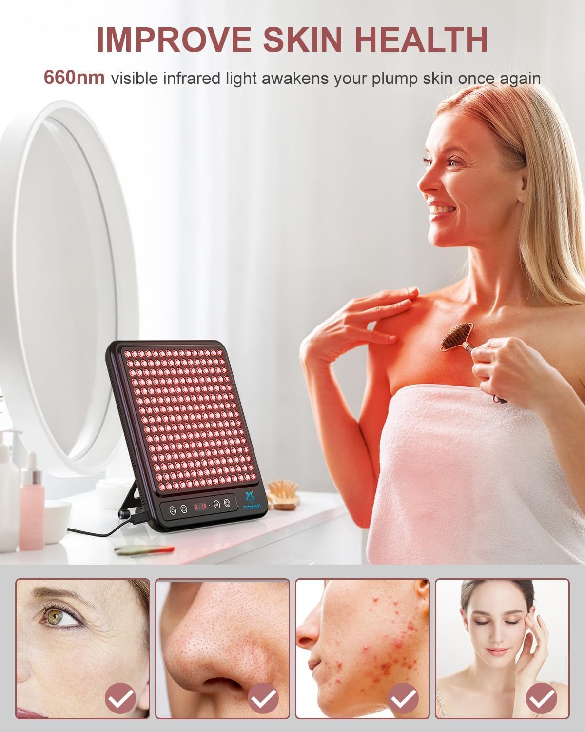 Red Light Therapy Panel, 225 Dual - Chip Leds with 660Nm Red & 850Nm near Infrared Light for Face, Skin, Sleep, Body Relaxation, Portable Therapy Panel with Stand & Timer - Open Season Industries