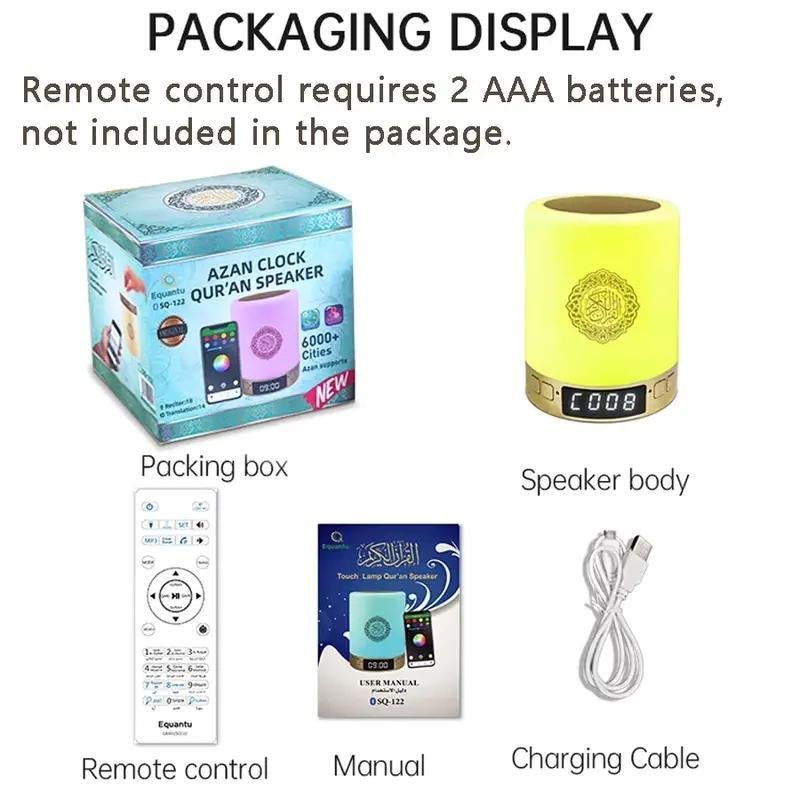Portable Quran Speaker with ,Azan Bluetooth & Touch LED Light - Remote/App Controlled Islamic Night Lamp for Home Decor Home/Office Touchcontrol Fathersdaygift - Open Season Industries