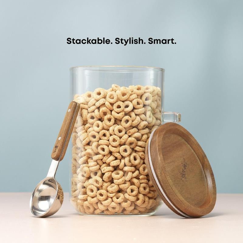 Holden Stackable Glass Storage Canister Set with Wood Lids and Scoops - Open Season Industries