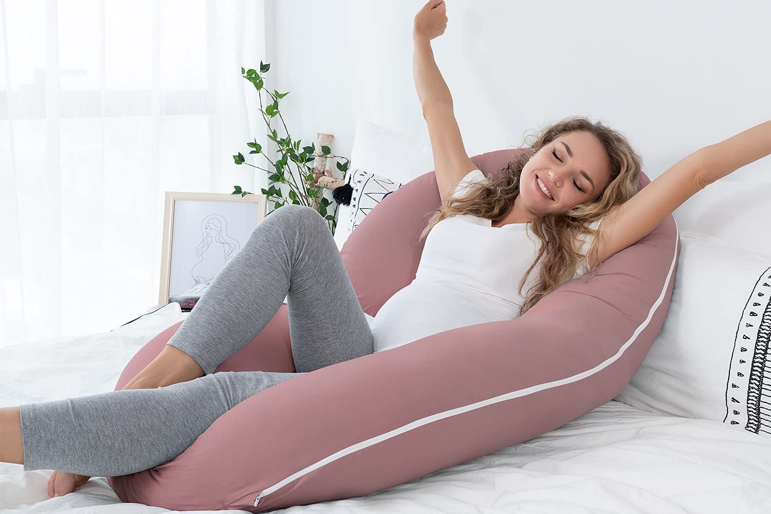 Cooling Pregnancy Pillow, Maternity Pillow with Soft Cotton Cover, C Shaped for Pregnant Sleeping (Cooling Cotton - Pink) - Open Season Industries