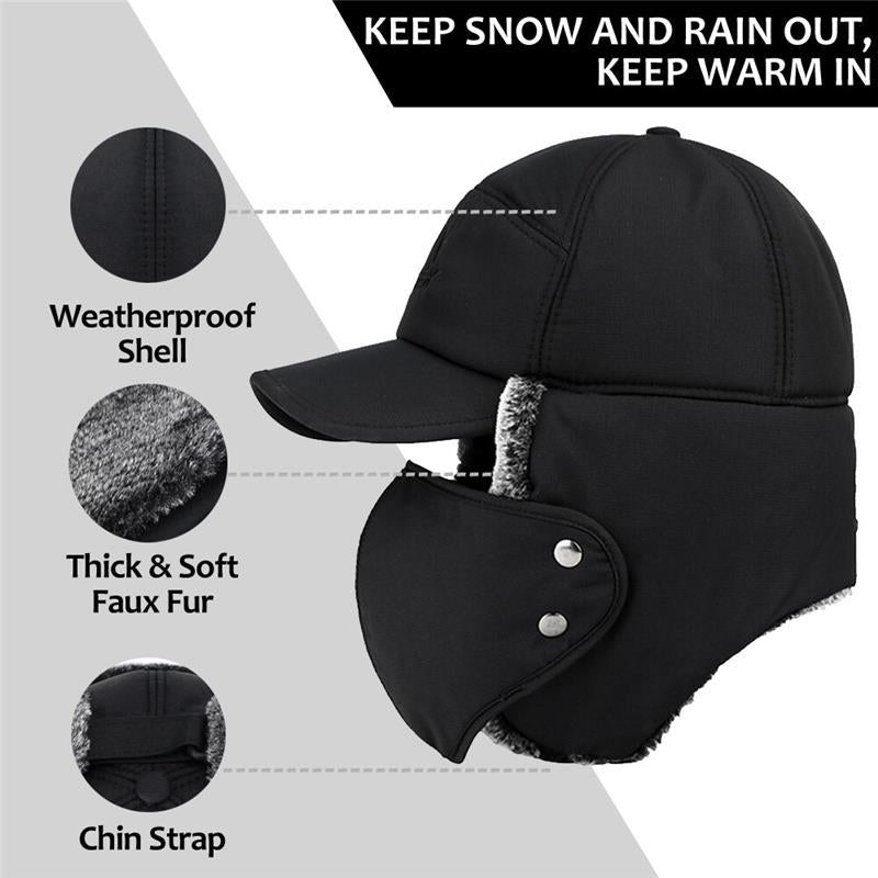 Men Winter Ear Flap Trapper Hat Face Mask Fur Aviator Thermal Warm Snow Ski Cap, Ski Mask Windproof - Open Season Industries