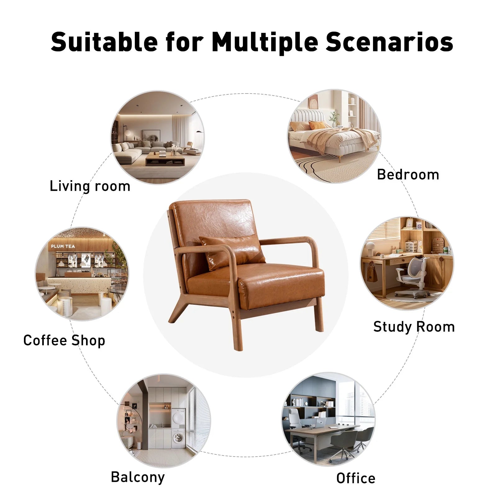 Accent Chair Mid Century Modern Arm Chair, PU Leather Reading Armchair for Bedroom Living Room Office, Camel - Open Season Industries