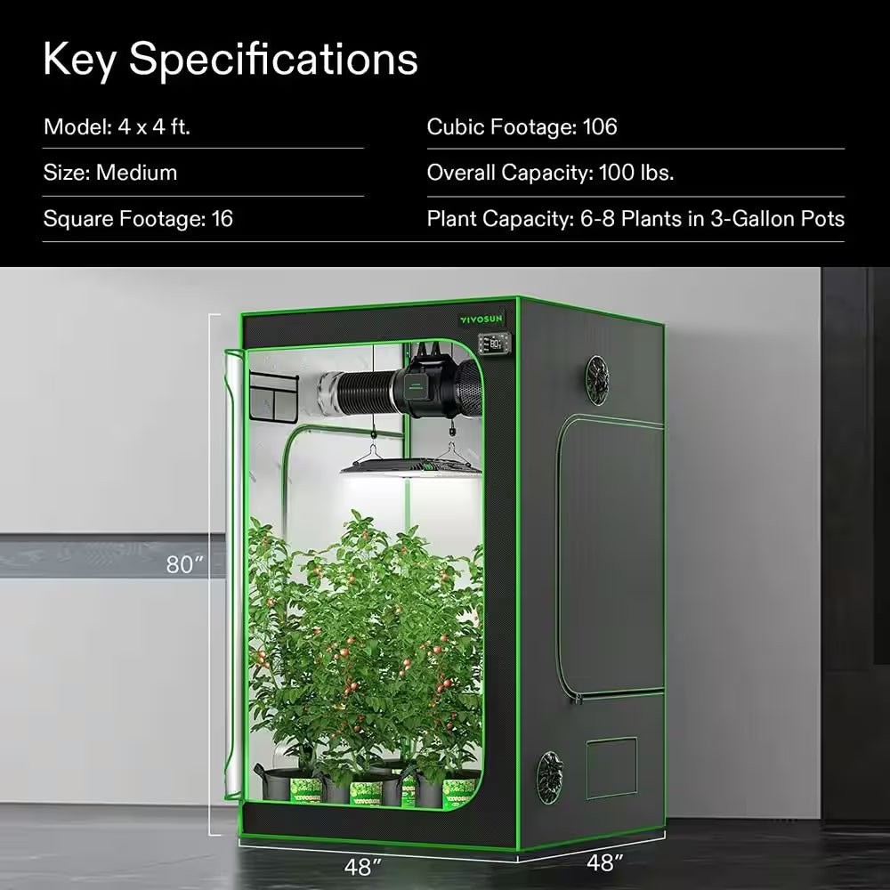 4 Ft. X 4 Ft. Mylar Hydroponic Grow Tent with Observation Window and Floor Tray - Open Season Industries