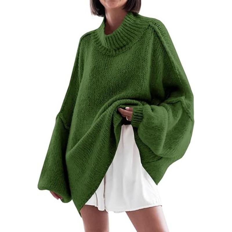 Ebifin Womens Oversized Sweaters Mock Neck Batwing Long Sleeve Fall Trendy Ribbed Knit Casual Tunic Sweater - Open Season Industries