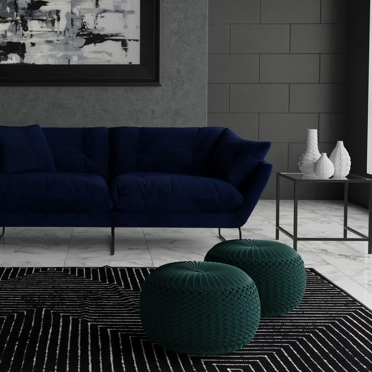 Grafton Transitional round Pouf in Teal Velvet Fabric for the Living Room, Bedroom and Kids Room - Open Season Industries