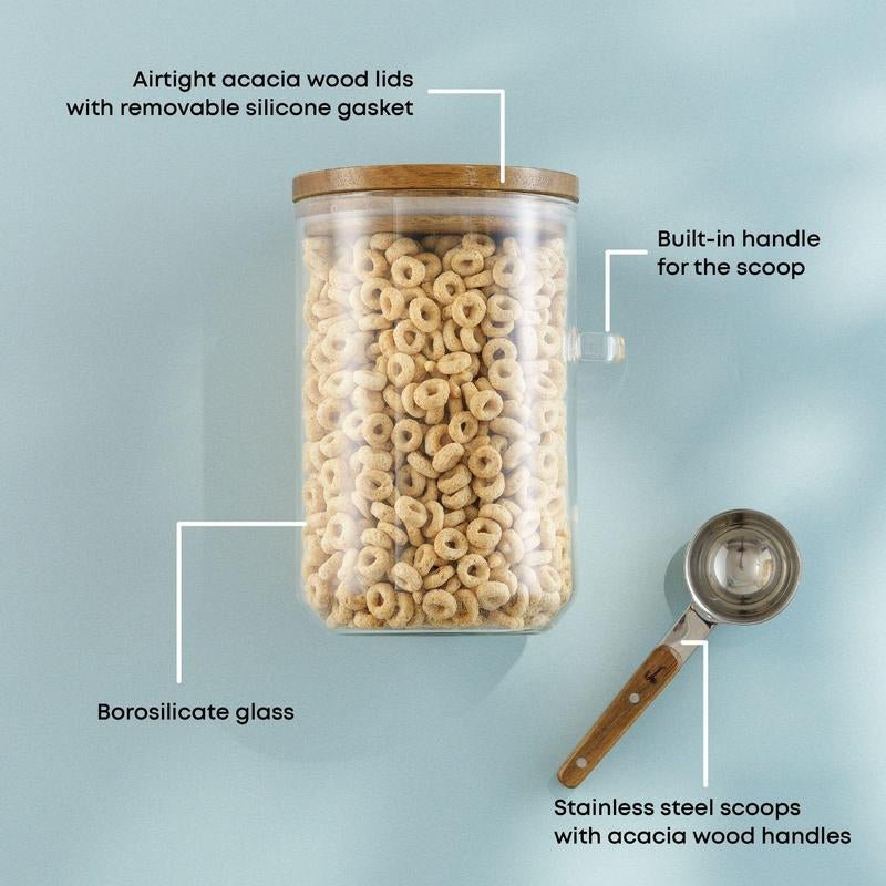 Holden Stackable Glass Storage Canister Set with Wood Lids and Scoops - Open Season Industries