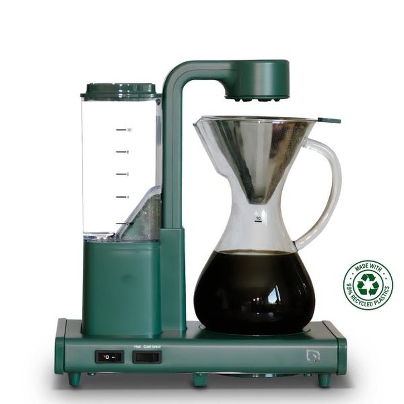 Cookwithwillow - Automatic Pour over Coffee Maker with Glass Carafe and Drip Feature, Brews Hot and Ice Coffee, Made with 99% Recycled Plastics Green Silicone - Open Season Industries
