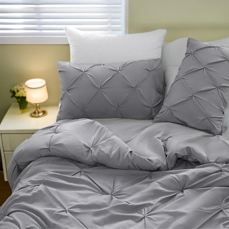DOWNCOOL Elegant Pinch Pleat Comforter Set 3 - Piece Light Weight Microfiber for Twin Size Bed Soft Fluffy Comforters with Pillowcases for All Seasons - Open Season Industries