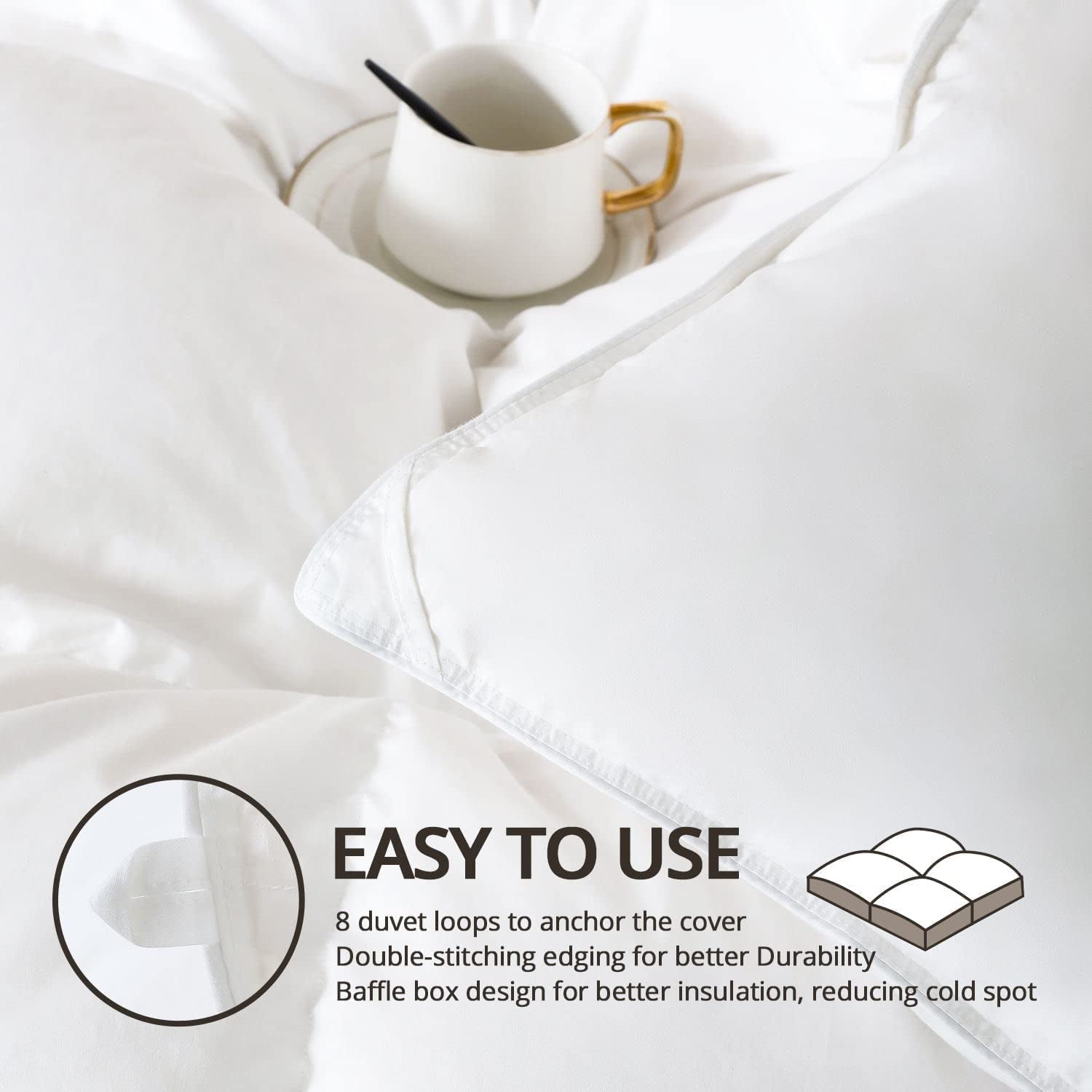 King Size down Comforter - All Season Duvet Insert with Medium Warmth, Soft and Noiseless Shell,8 Corner Tabs, and Machine Washable - White - Open Season Industries