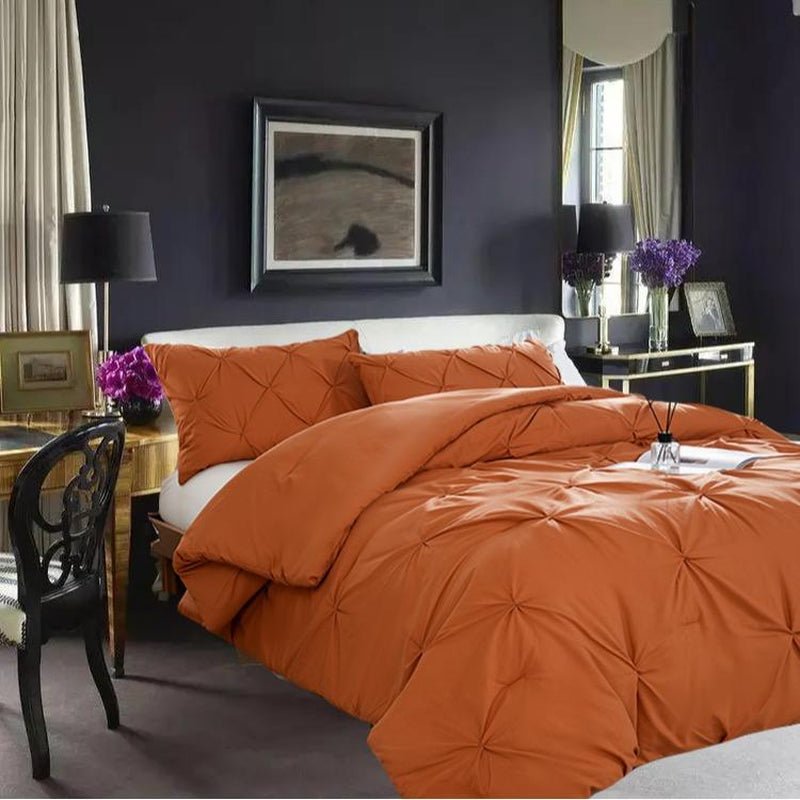 DOWNCOOL Elegant Pinch Pleat Comforter Set 3 - Piece Light Weight Microfiber for Twin Size Bed Soft Fluffy Comforters with Pillowcases for All Seasons - Open Season Industries